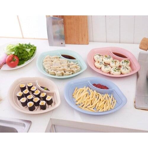 1PC Creative dumpling dish wheat straw shell stalks double drain snack dish fruit vinegar plate kitchen accessories OK 0550