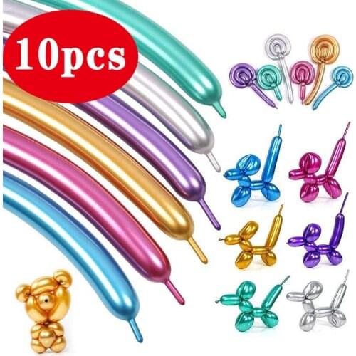 10pcs Long Glossy Pearl Latex Balloons Thick Chrome Colors Inflatable Air Balls Globos Birthday Party Decor