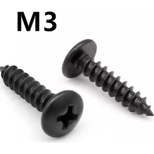 1000PCS M3x6/8/10/12/14/30mm TA Black 304 stainless steel Phillips Truss Head (cross Recessed Mushroom Head) Self Tapping Screws