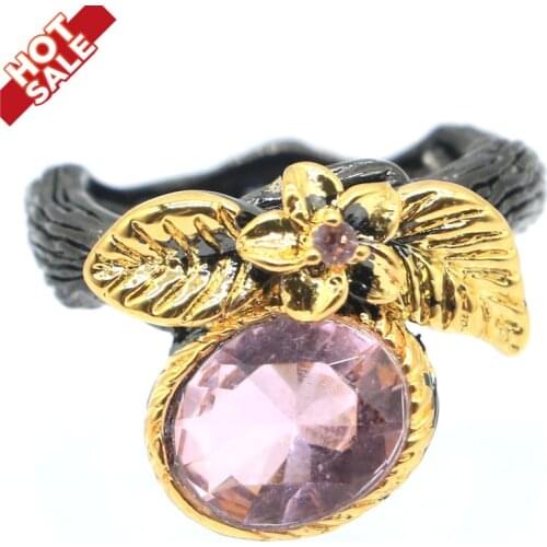 19x17mm Sublime Antique Vintage 7.6g Created Pink Kunzite Gift For Ladies Black Gold Silver Rings