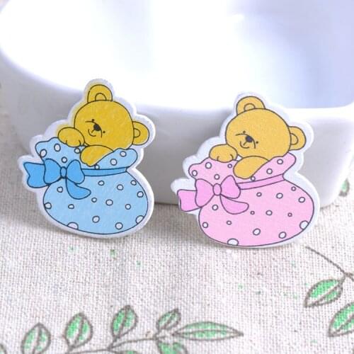 20pcs 36x24mm no Holes Cute Blue cartoon bear Wood buttons For Sewing Scrapbooking Crafts free shipping Z118-142X