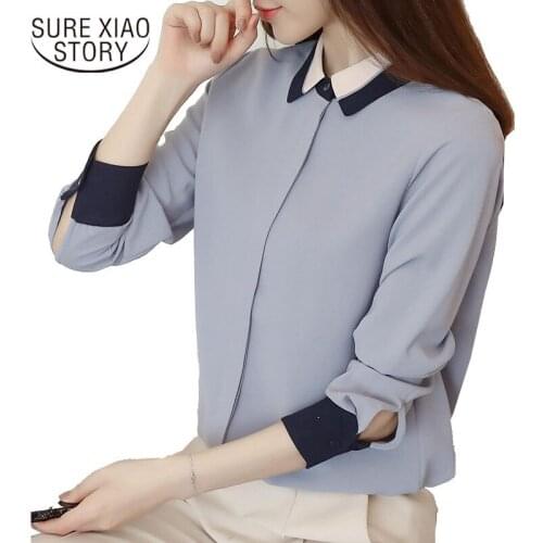 New Arrived 2021 Spring Shirt Female Long Sleeved Casual Blouse Office Lady Fashion White And Gray Blue Tops D303 30