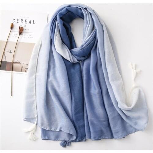 2020 Spring Long Ladies Scarf Hijabs Tassel Soft Pashmina Bandana Foulard Gradient Color Shawls and Wraps