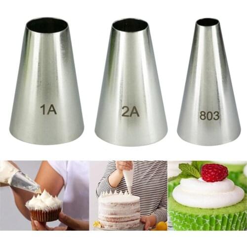 3pc/lot Large Size Round Piping Nozzle Cake Cream Pastry Tools Stainless Steel Icing Tips For Cupcake Decorating#1A#2A#803