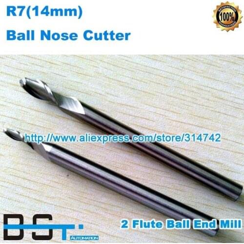 Free shipping for New 14.00mm (R7) 12mm Shank 2 Flutes Ball Cutter Nosed End Mill Cutter cnc cutting router tools mill bits