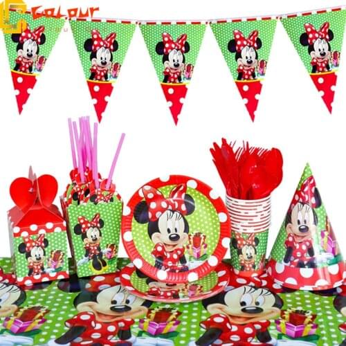 Disney Red Minnie Mouse Girls Kids Party Decorations Paper Cups Napkins Plates Straws Baby Shower Birthday Minnie Party Supplies