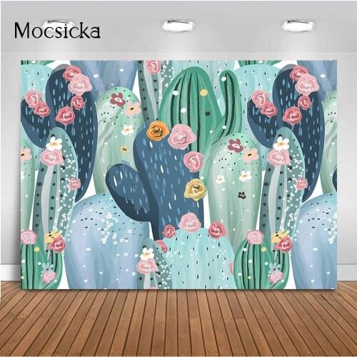 Cactus Birthday Backdrop for Photography Fiesta Flowers Background for Photo Studio Cactus Theme Party Decoration Banner Props