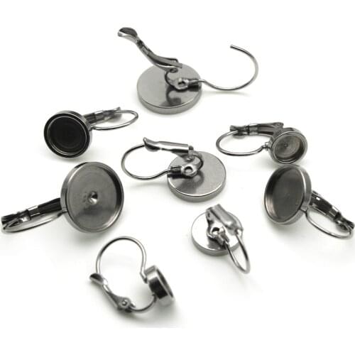 316 Stainless Steel French Lever Earrings Hooks Blank Base Setting Fit 6 8 10 12 MM Cabochons Earring Studs for Jewelry Making