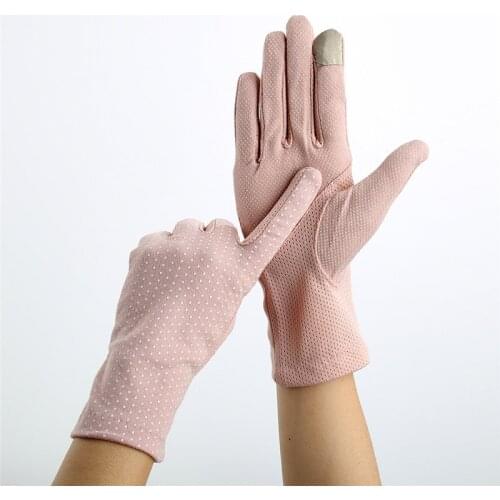 Howfits Spring Summer Driving Gloves Women Touch Screen Thin Cotton UV Sun Against Non Slip Riding Car Glove Mittens