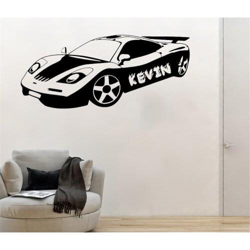 Customized Name Car Stickers Home Decoration For Living Room Kids Room Sports car Wall Decal Vinyl Art Mural HJ413