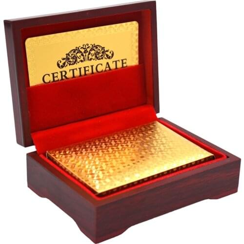 Gold Foil Playing Cards with wooden Box-packed magic tricks 24K golden Waterproof Plastic poker Magic card exquisite gift 81306