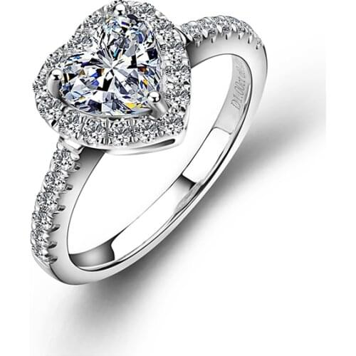 Classic Luxury 18k White Gold 3 Claws Heart Cut Moissanite Diamond Wedding Ring Gift For Women