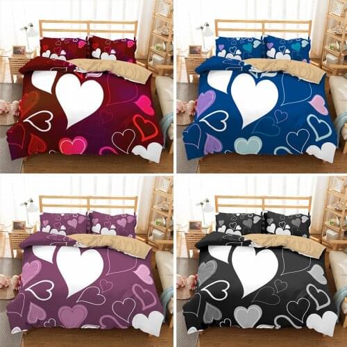 Cute Heart Duvet Cover Set King Valentines Red Love Pattern Bedding Sets Soft Polyester Quilt Cover for Kid Girl Women