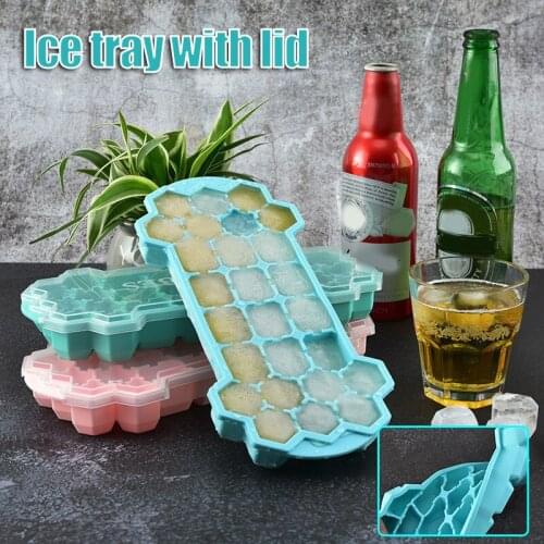 Creative DIY Silicone Ice Tray Mold with Cover Thicken Food Grade Fridge Ice Box Convenient Kitchen Tools can CSV