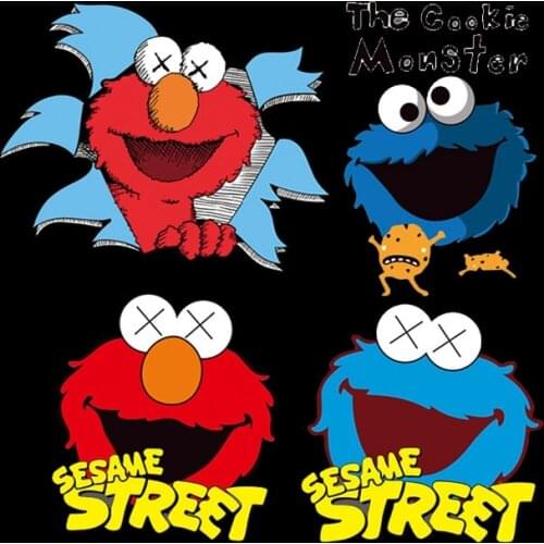 Hotsale DIY Sesame Street Patch COOKIE MONSTER ELMO BIG BIRD Sticker Cartoon Iron on Transfer Patches for Kids Clothes Applique