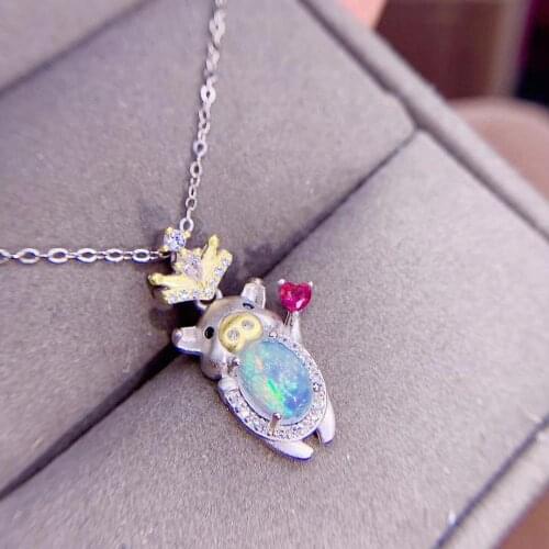 Love Pig Style Lovely Opal necklace pendant 100% Natural Pink Opal pendants 925 sterling silver jewellery