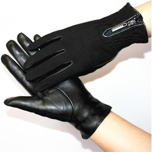 Sheepskin gloves women thickening autumn and winter warm new suede gloves fashion zipper style leather finger gloves