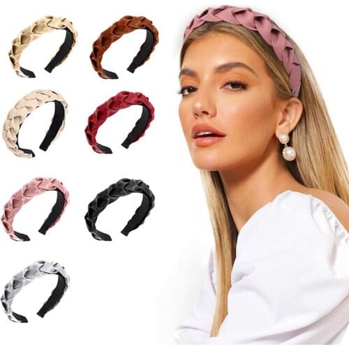 2021 Pu Leather Braided Headbands Fashion Solid Wide Twist Hairbands for Women Girls Bezel Hair Hoops Party Hair Accessories
