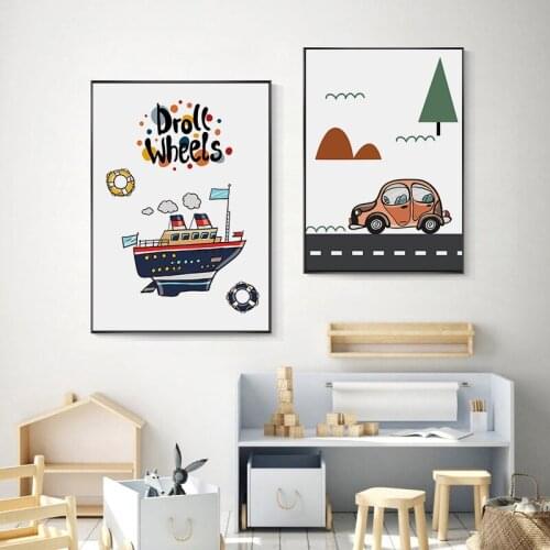 Cartoon Ship Car Balloon Airplane Childrens Room Cute Poster Frameless Decorative Painting Kindergarten Mural Painting Core