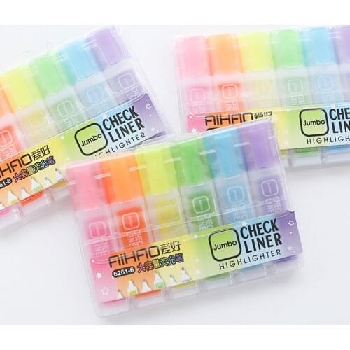 6 Colors Highlighter Pen Set Jelly Candy Colour Highlight Jumbo Markers Check Liner Bullet Journal Supplies Surligneur Milkliner