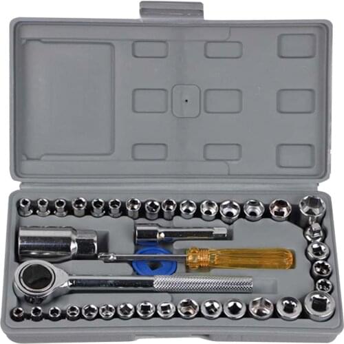 40pcs Hand Tool Sets Car Repair Tool Set Mechanical Tools Box for Home 1/4 3/8 inch Socket Wrench Set Ratchet Screwdriver Kit