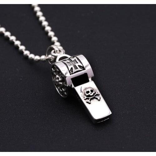 Real Silver Skull Whistle Pendants for Necklace Pendant Vintage Unisex Pendants Jewelry for Men Women Necklace Slide Pendants