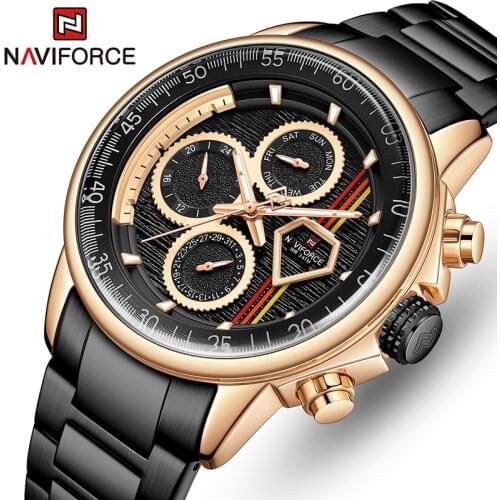 NAVIFORCE New Mens Watches Top Brand Stainless Steel Calendar Waterproof Sport Clock Date Quartz Watch For Men Relogio Masculino