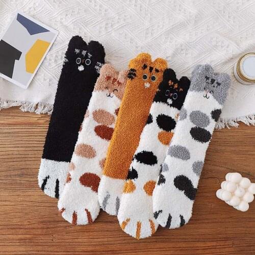 Cat Socks 1pair Womens Autumn Winter Thickening Socks Indoor Comfortable Animal Coral Velvet Warm Tube Socks Женские Носки