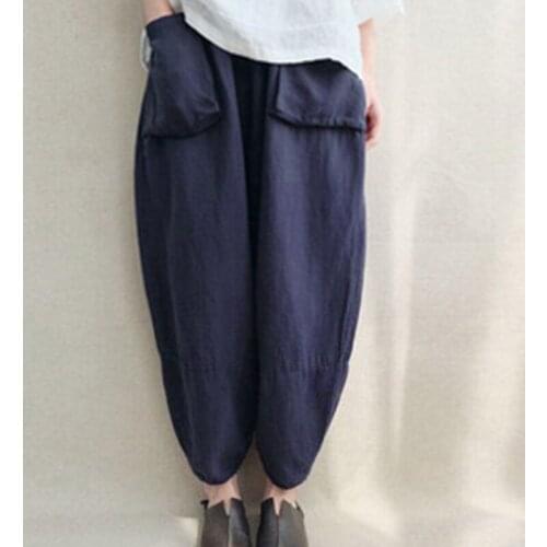 New Oversized Women Loose Harem Pants Cotton Linen Wide Leg Pants Elastic Waist Retro Casual Solid Baggy Pantalon Trousers L-5XL