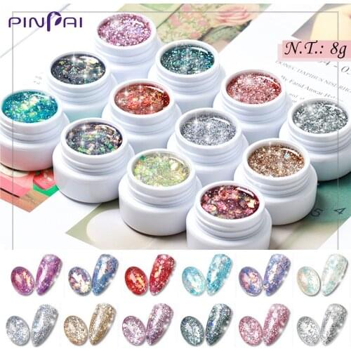 New 8g Sparkle Glitter Nail Gel UV Led Soak Off Nail Lacquer Platinum UV Gel Nail Varnish Painting Shiny Sequins Nail Polish Gel