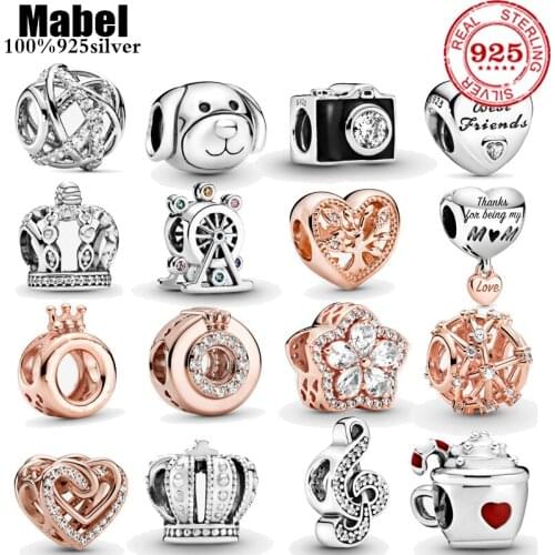 New Original 925 Sterling Silver Sparkling Freehand Heart Bead Charms Rose Gold Fit Pandora charm Bracelets Women DIY Jewelry