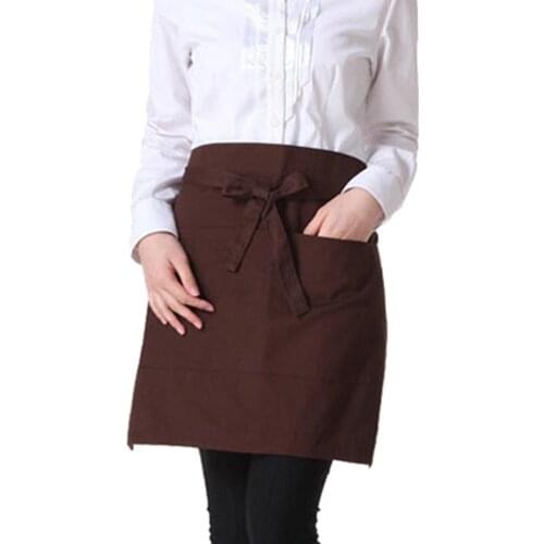 Solid Color Half-Length Short Waist Pockets Restaurant Cooking Chef Waiter Apron