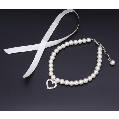 094A Pet Collar Pearl Necklace Dog Puppy Cat Bowknot Custom Adjustable Identification