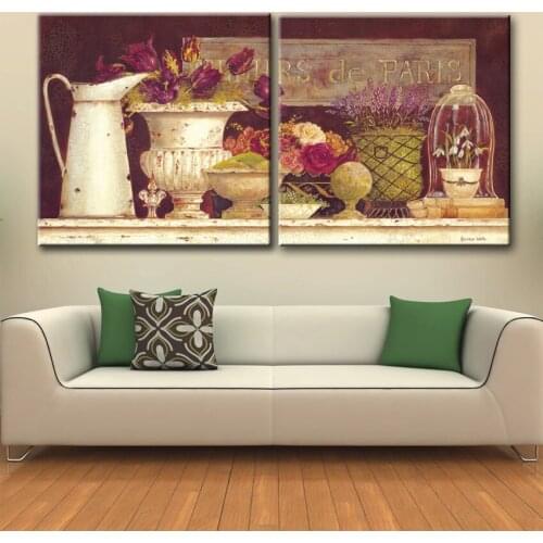 Pastoral watering pot flowers scenery canvas printings oil painting printed on canvas living room wall art decoration picture