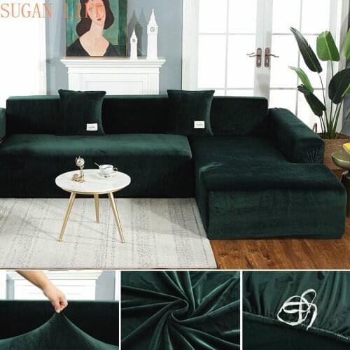Plush Fabirc Elastic Sofa Cover Solid L shape Sofa Covers velvet for Living Room Stretch Slipcover Couch Cover with Pillowcase