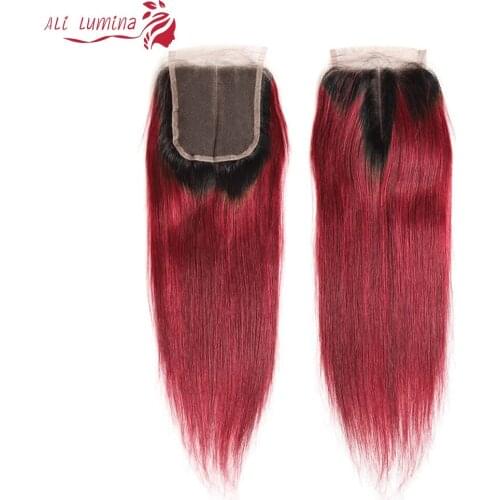 Transparent Lace Closure Straight Ombre Human Hair 1B99J Color Pre Plucked Natural Hairline Remy Hair Frontal Closure Only