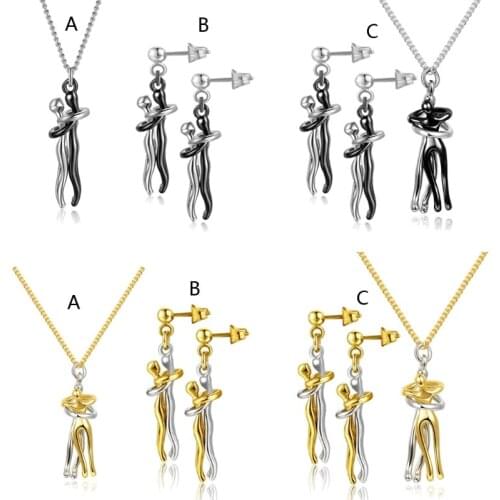 Romantic Lovers Embrace Pendant Abstract Lovers Hug Drop Earrings Jewelry X4YA