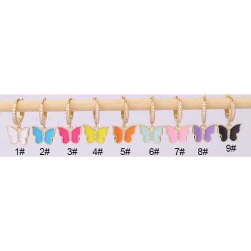 1PC New Fashion Candy Color Enamel Gold Butterfly 8MM Cz Hoop Cartilage Lobe Huigge Earring For Girl Women