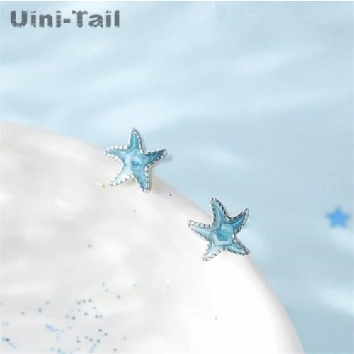 Uini-Tail new listing 925 sterling silver cute blue starfish earrings personality fashion tide sense allergy accessories ED500