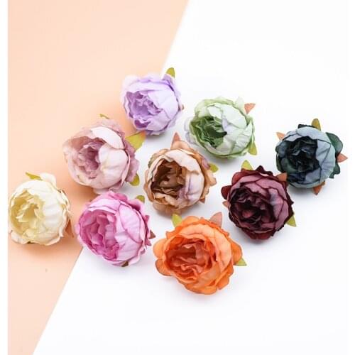 10pcs Silk peony artificial flowers for home wedding decoration diy scrapbooking pompons christmas wreath fake plastic flowers