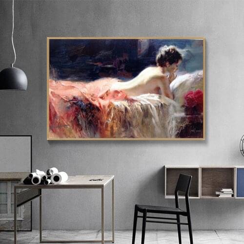 Modern Home Decor Figure Woman lying in bed HD Printed Oil Painting for Living Room Wall art pictures on Canvas no framed