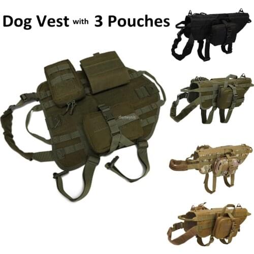 Tactical K9 Training Dog Vest Police Dog Harness Tactic Army Pet Molle Vest with First Aid Kit Pouch & Water Bottle Holder