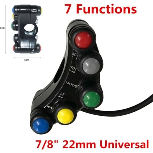 Motorcycle Parts 7/8" Universal 7-Button Handlebar Mount Headlight Turn Signal Fog Lights Horn ON/OFF Start Kill Switch