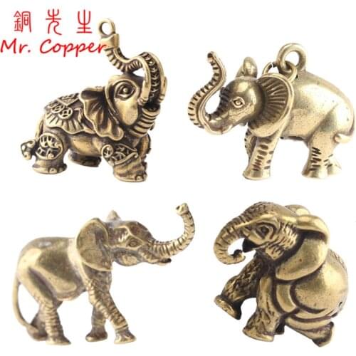 Vintage Copper 4 Styles Elephants Miniatures Figurines Desk Ornaments Brass Animal Home Decorations Accessories Keychain Pendant
