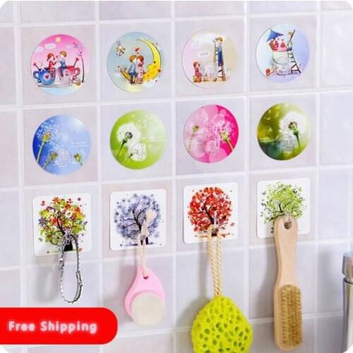 Bathroom Magic Stickers Seamless Hook Cartoon Strong Adhesive Wall Hook Creative Kawaii Door Hanger 5 Pieces/Lots Free Shipping