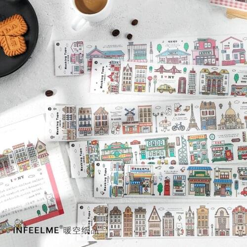 Urban Building Series Long Washi Masking Tape Cartoon Cute DIY Girl Car House Stationary School Supplies Decoration