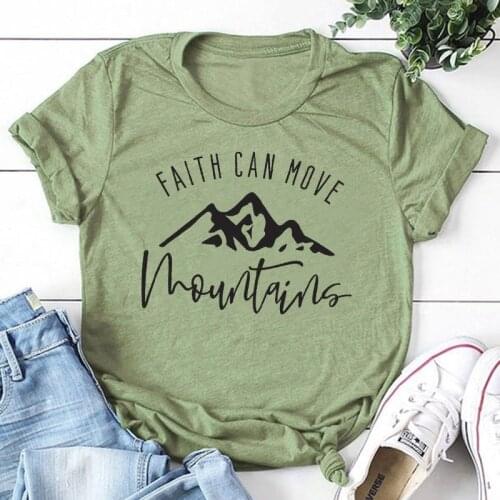 Faith Can Move Mountains Prints T-shirts Christian Cotton Casual Harajuku Summer Women Tshirts Streetwear Girls Tops Drop Ship