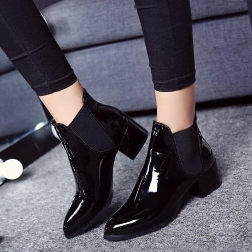 Women Boots PU Flat shoes Martin Ankle Boots Womens Motorcycle Boots Autumn Women Shoes Winter leather Martin boots hjm89