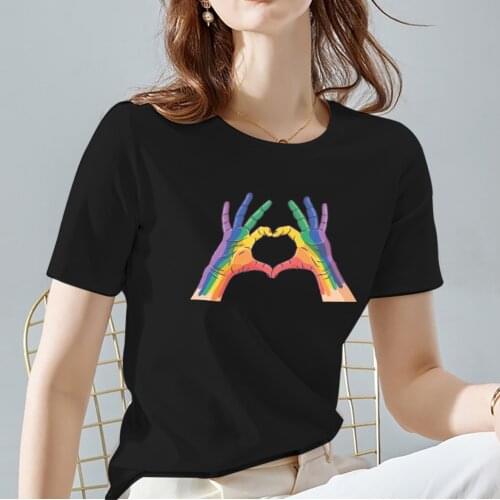 Womens Fashion Love Heart Pattern Print T-Shirts Summer Female Short Sleeve Casual O Neck Black All-match Basis Ladies Tops Tee