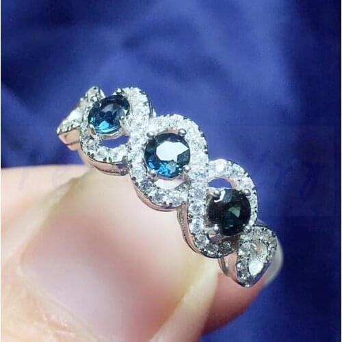 Per jewelry Natural real sapphire round ring 925 sterling silver 0.2ct*3pcs gems Fine jewelry For women or men T952006